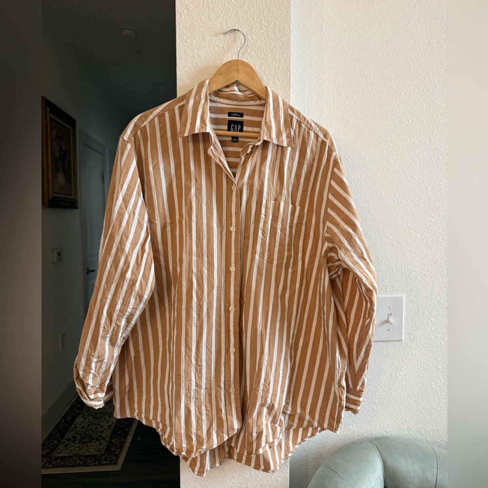 GAP Brown and White Striped Shirt: The Big Shirt, Large